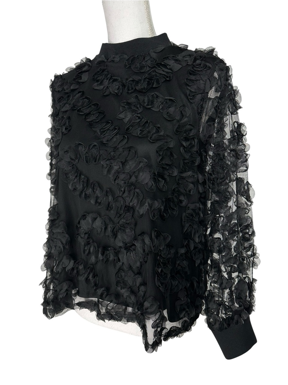 A LOVE STORY / Black Lace & Sheer Textured Top  / Extra Large / Whimsigoth Fairy - Picture 3 of 7